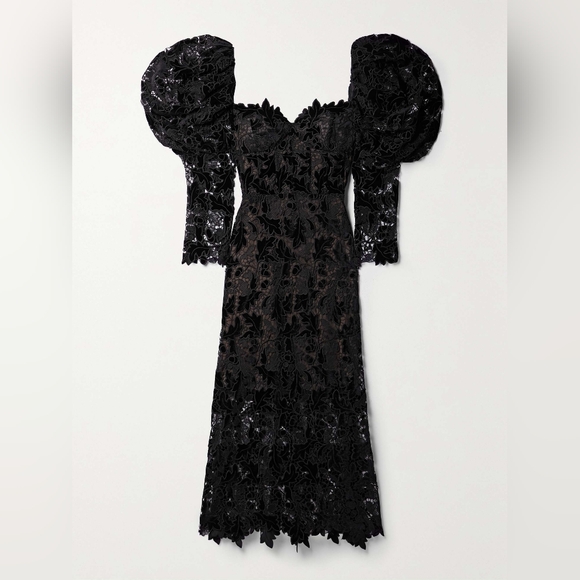 ^$5,890 NEW OSCAR DE LA RENTA BLACK VELVET GUIPURE MIDI DRESS US 4 - Picture 8 of 16